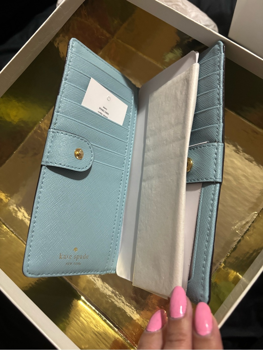 kate spade light blue saffiano leather long wallet